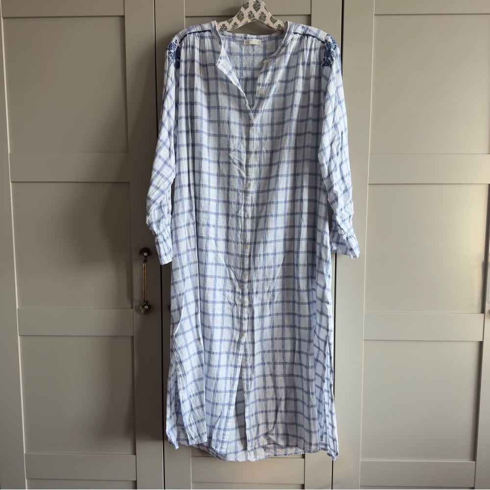 Louise Misha Dress Deepali Blue River Checks Button Up Long Sleeve Midi